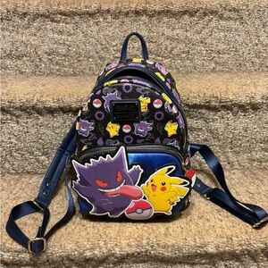 Loungefly Pokémon Backpack with Gengar and Pikachu - Black and Blue